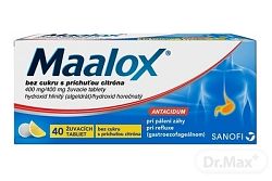 Maalox bez cukru s príchuťou citróna tbl.mnd.40x400 mg/400 mg