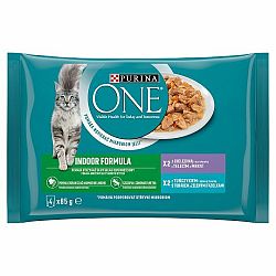 PURINA ONE Multipack Indoor mini filetky s tuniakom a zelenými fazuľkami / s teľacím a mrkvou v šťave 12(4x85g)