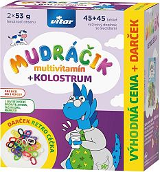 VITAR MUDRÁČIK multivitamín + kolostrum tbl, zmes 3 príchutí 2x 45 ks + darček: retro céčka