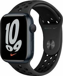 Apple Watch Nike Series 7 45 mm Polnočno sivý hliník s antracitovým/čiernym športovým remienkom Nike