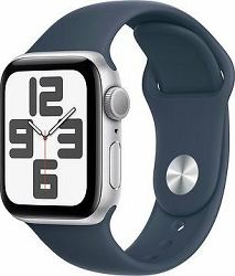 Apple Watch SE 40 mm Strieborný hliník s búrkovo modrým športovým remienkom – M/L