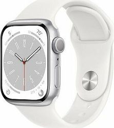 Apple Watch Series 8 41 mm Strieborný hliník s bielym športovým remienkom