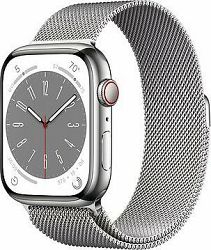 Apple Watch Series 8 45 mm Cellular Strieborný nerez so strieborným milánskym ťahom