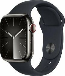 Apple Watch Series 9 41 mm Cellular Grafitovo sivý nerez s temne atramentovým remienkom – M/L