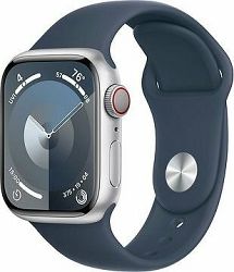 Apple Watch Series 9 41 mm Cellular Strieborný hliník s búrkovo modrým športovým remienkom – M/L