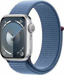 Apple Watch Series 9 41 mm Strieborný hliník s ľadovo modrým prevliekacím športovým remienkom