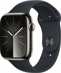 Apple Watch Series 9 45 mm Cellular Grafitovo sivý nerez s temne atramentovým remienkom – M/L