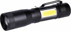 Solight LED kovový lampáš 3 W + COB, 150 + 60 lm, AA, čierny