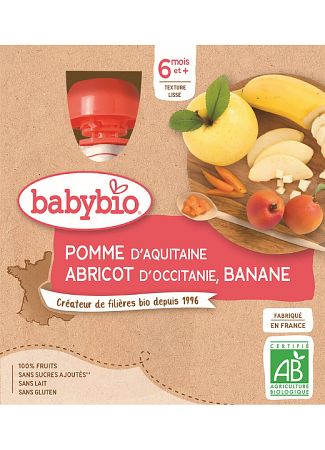 Babybio Kapsička jablko marhuľa banán 4 x 90 g