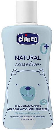 CHICCO Šampón na vlasy a telo Natural Sensation s aloe a kamilkou 200ml, 0m+