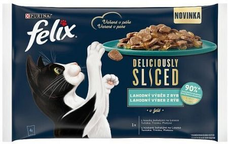 FELIX Deliciously sliced Multipack 12(4x80g) losos/ tuniak/ treska/ platesa v želé