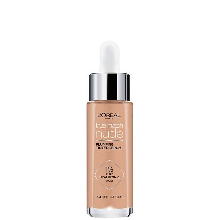 L'Oréal Paris True Match Nude Plumping Tinted Serum sérum pre zjednotenie farebného tónu pleti 3-4 Light Medium 30 ml