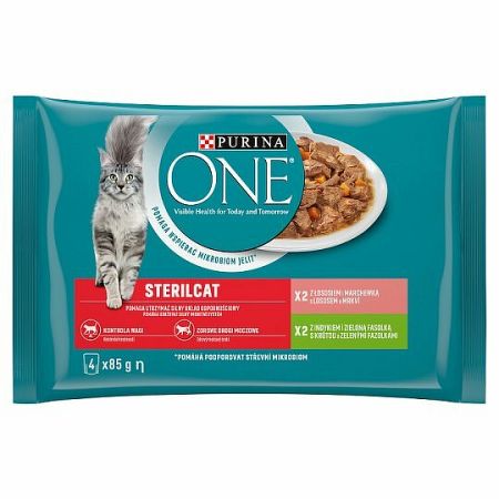 PURINA ONE Multipack Sterilcat mini filetky s morkou a zelenými fazuľkami / s lososom a mrkvou v šťave 12(4x85g)