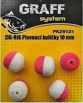 Graff Zig-Rig Plávajúce gulička 10mm Biela / Červená 5 ks